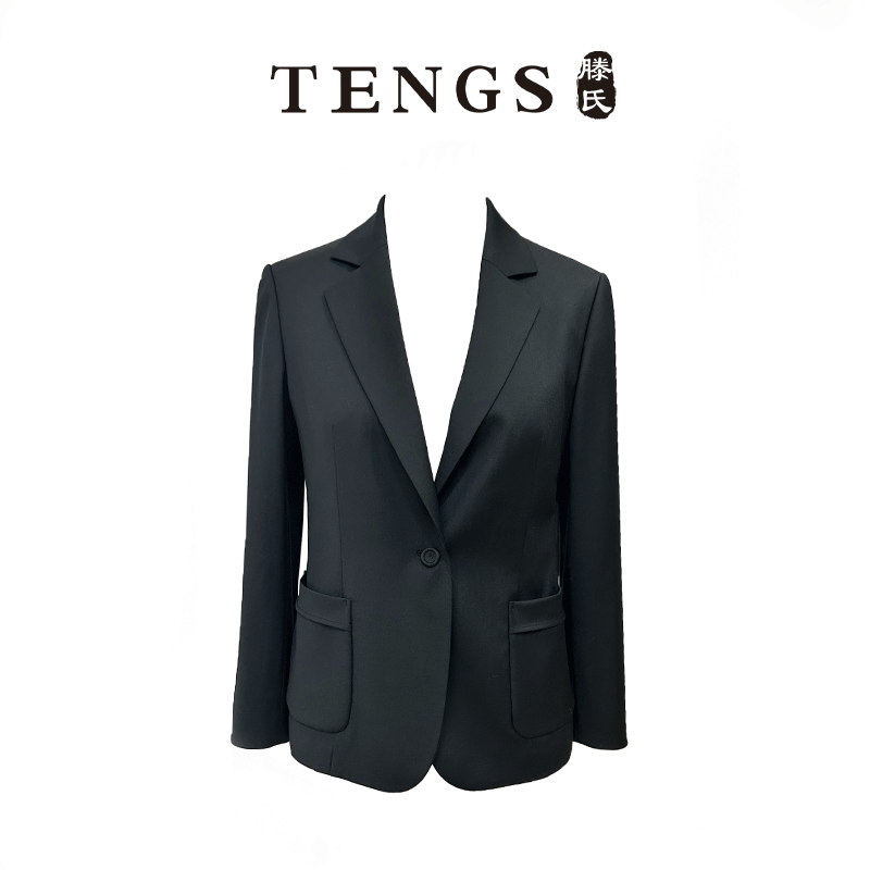 TENGS滕氏女装春秋新款甄选绵羊毛经典通勤收腰西装上衣平驳领