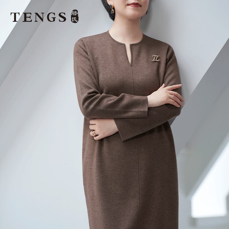 TENGS优雅气质提花针织连衣裙