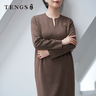 商务通勤提花棕咖针织连衣裙优雅百搭 新款 TENGS滕氏织希女装 春季