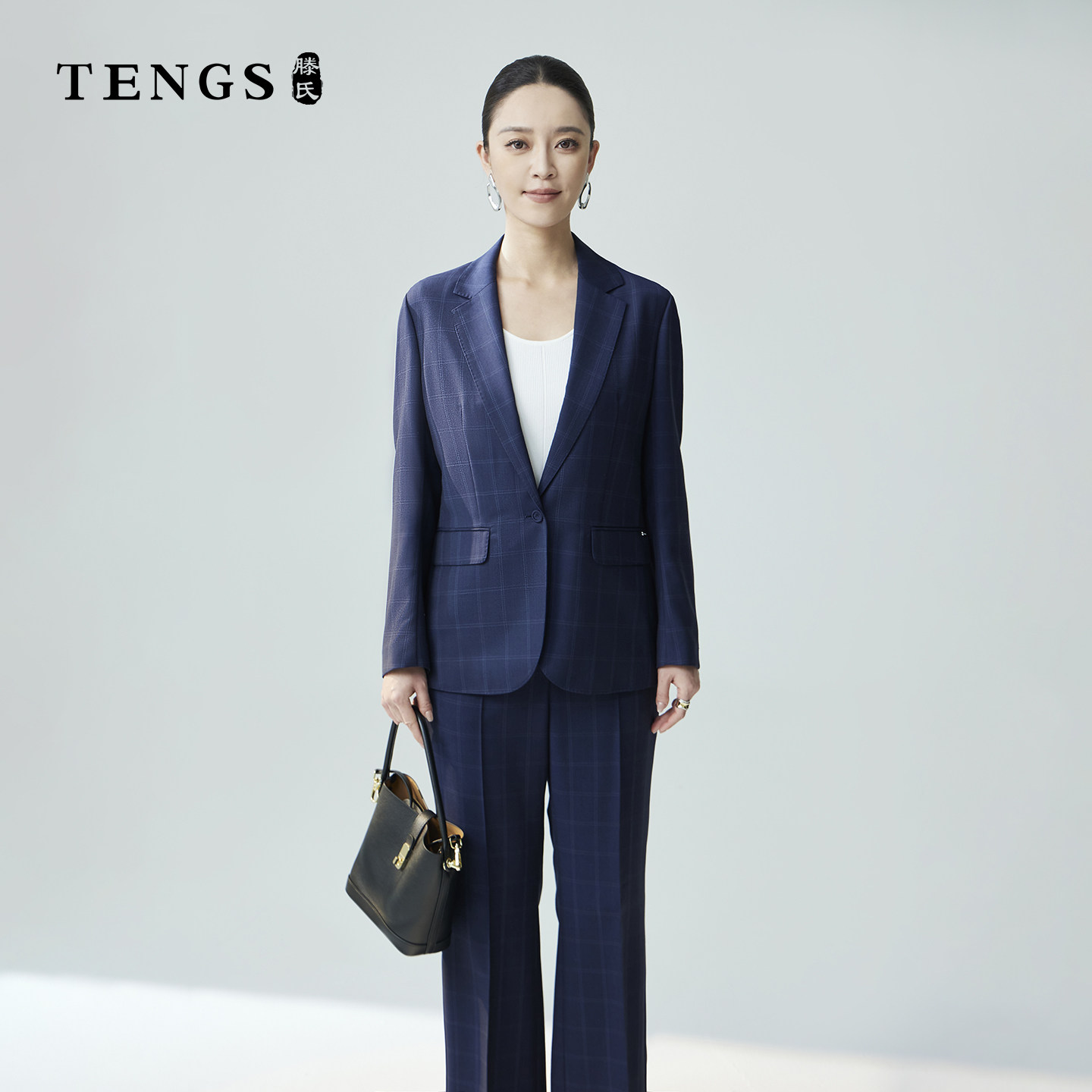 TENGS滕氏女装职场格纹气质通勤修身西装上衣
