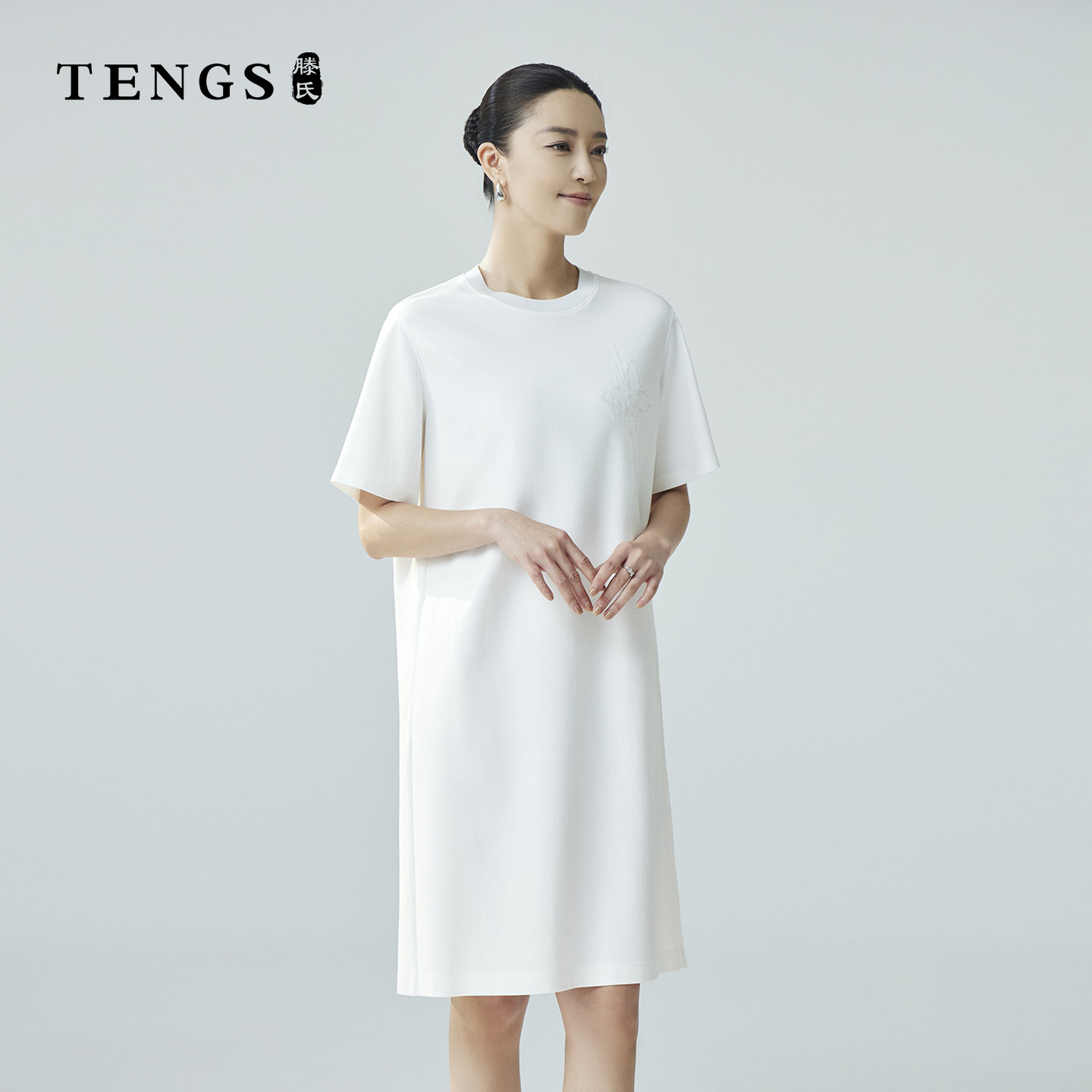 TENGS休闲通勤百搭拼接连衣裙