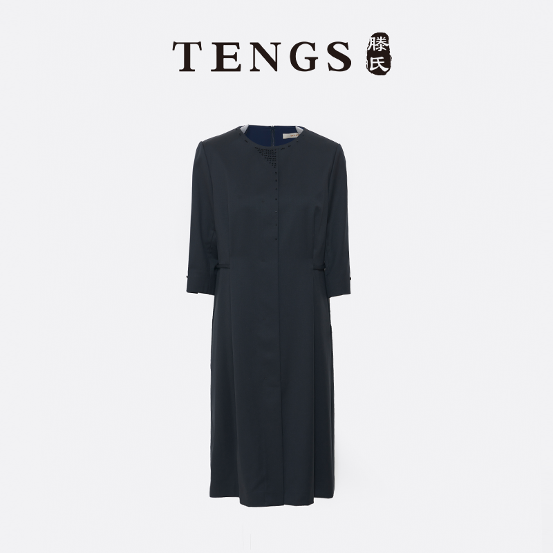 TENGS滕氏女装春夏新款优雅手工钉钻羊毛中长连衣裙收腰气质显瘦,女装/女士精品,连衣裙,淘宝优惠券,粉丝福利购,淘宝优惠卷