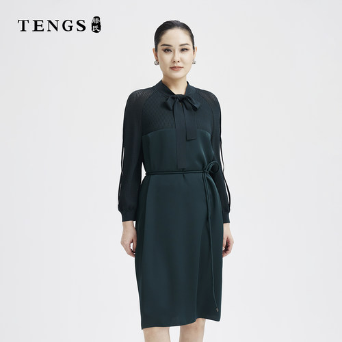 TENGS滕氏女装秋冬新款通勤简约百搭长袖连衣裙