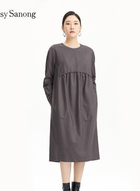 萨侬Classy Sanong/滕氏企业女装新款优雅气质抽褶休闲连衣裙