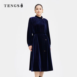 TENGS滕氏企业女装秋冬新款职场通勤舒适百搭纯色丝绒连衣裙