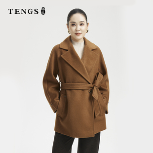 TENGS滕氏女装秋冬新款假日休闲舒适百搭职场通勤纯色款短大衣