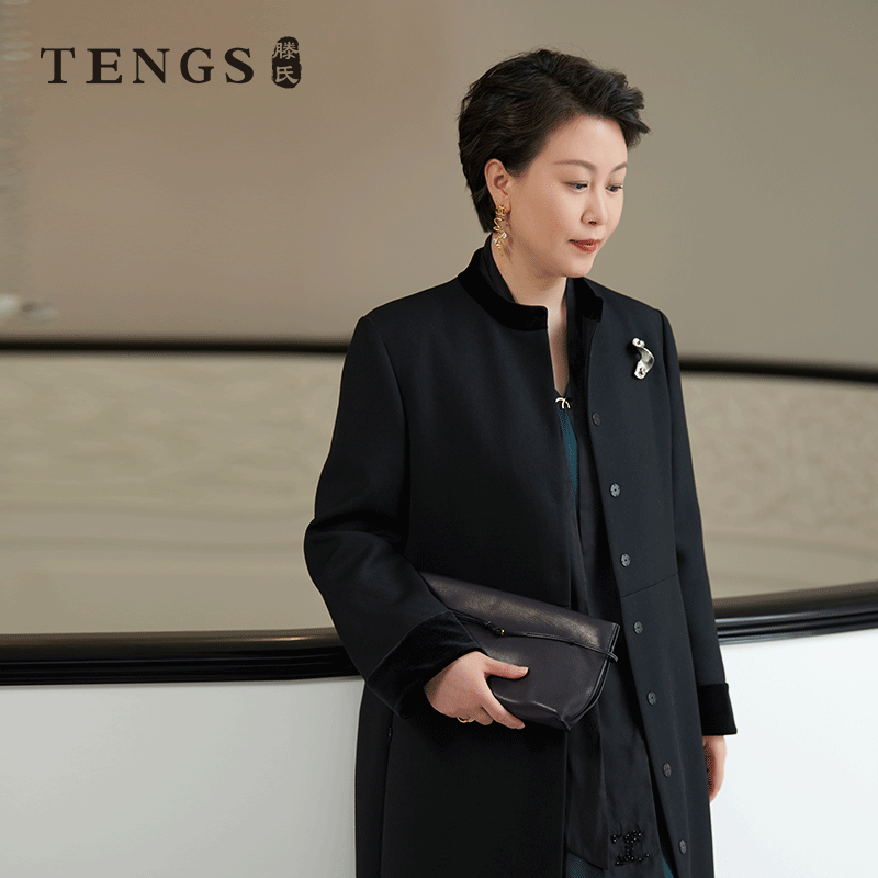 TENGS秋冬新中式立领大衣外套