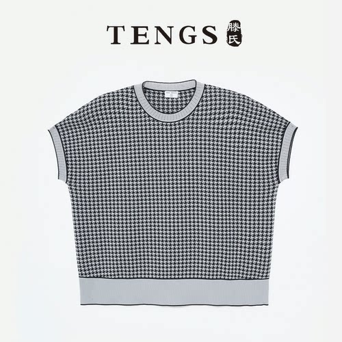 TENGS滕氏/织希女装夏季新款短袖圆领提花针织衫休闲舒适通勤百搭