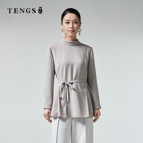 TENGS/滕氏女装通勤风灰色职场舒适长袖衬衫