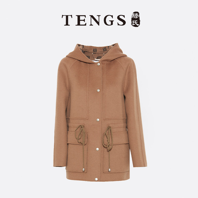 TENGS绵羊毛短大衣时尚logo印花