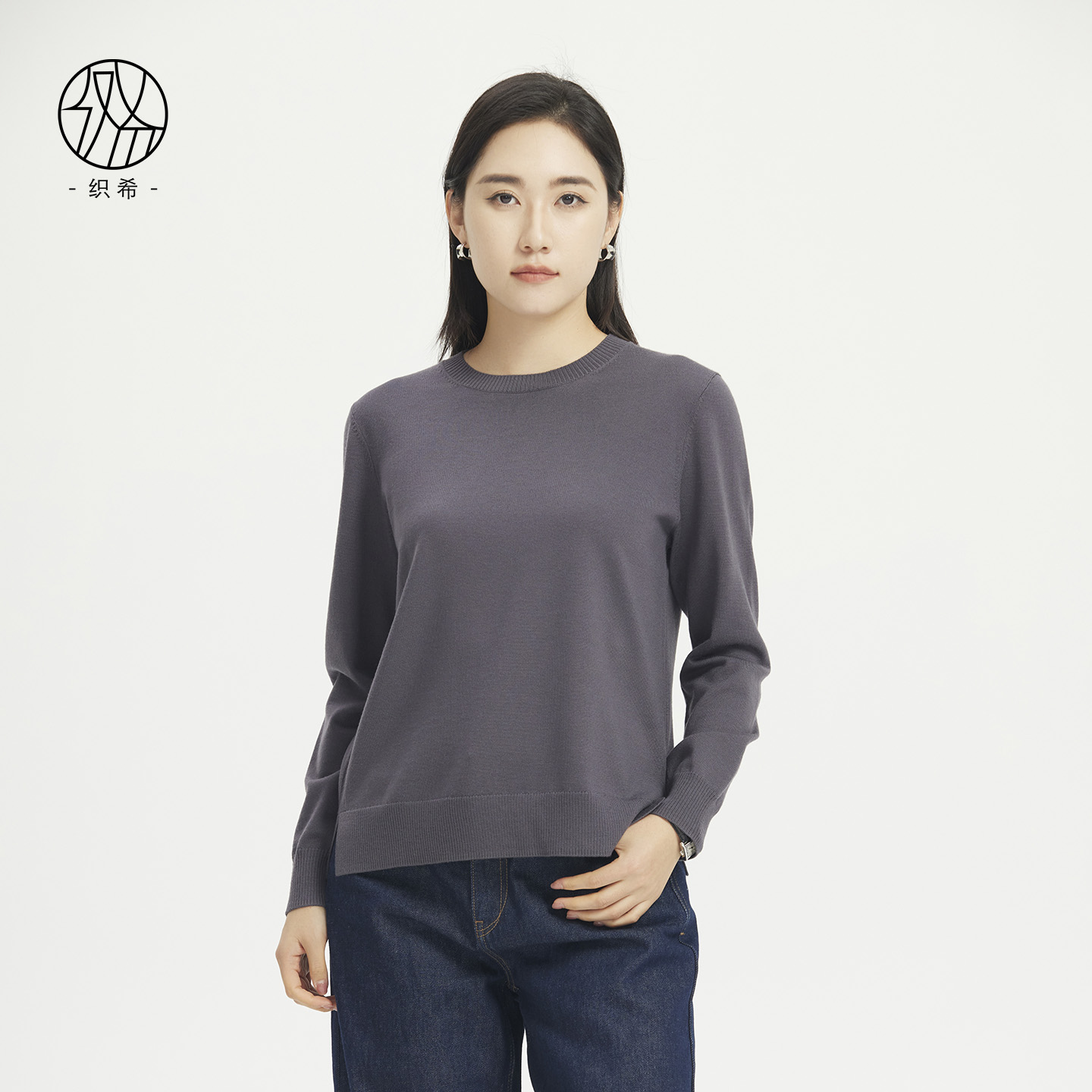 优雅舒适百搭职场通勤圆领针织衫