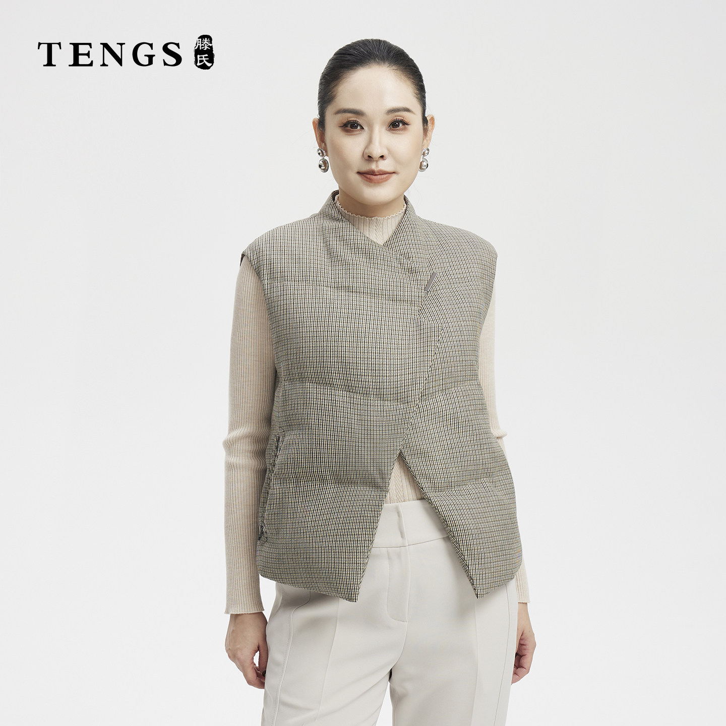 TENGS格纹轻盈保暖百搭羊毛马甲