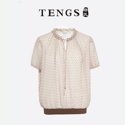 TENGS轻松短款印花短袖薄纱衬衫