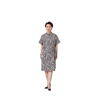TENGS滕氏女装夏季新款时尚翻折领纯棉连衣裙收腰休闲