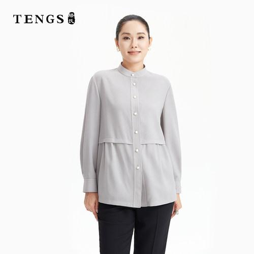 TENGS轻松休闲九分袖衬衫上衣