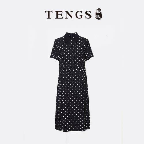 TENGS波点针织翻领X廓形连衣裙