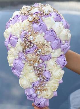瀑布水滴捧花新娘手捧花欧美水晶仿真结婚教堂装饰用品PB804A