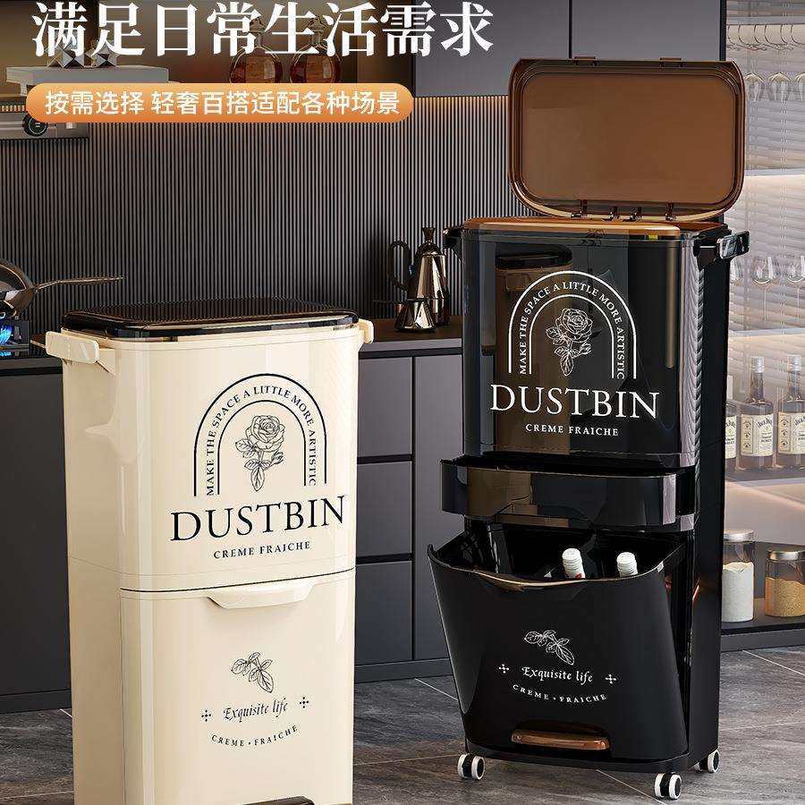 厨房垃圾桶家用可移动2025新款大容量干湿分离分类高款免弯腰