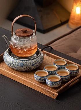 兮元记青花汝窑电陶炉煮茶壶耐高温玻璃烧水壶围炉煮茶家用泡茶壶