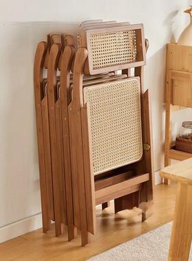 藤编折叠餐椅家用原木风餐桌凳子楠竹靠背椅子日式餐厅休包邮