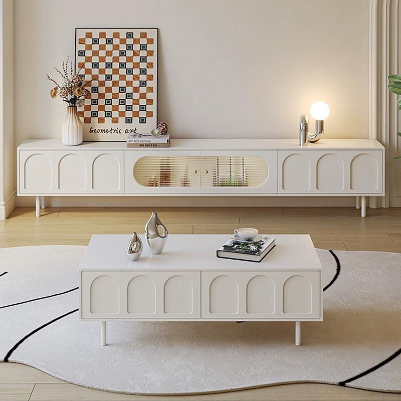奶油风电视柜茶几组合现代简约2024新款客厅小户型家用收纳储雁冰