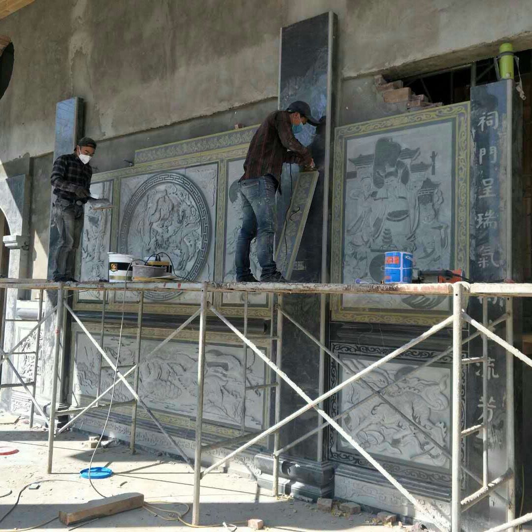 浮雕壁画墙 龙柱方柱大门福建石雕厂家直供大理石祠堂面部