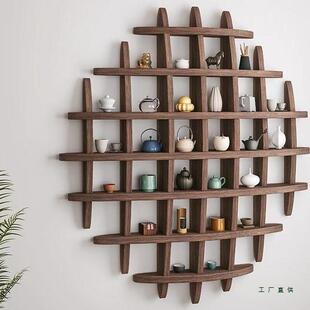 实木中式挂墙茶杯架壁挂式博古架墙上多宝阁格子置物架摆件展示架