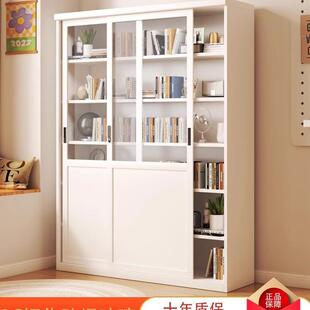 玻璃书柜推拉门展示柜儿童书架书房落地书橱防尘铁皮储物柜密码锁