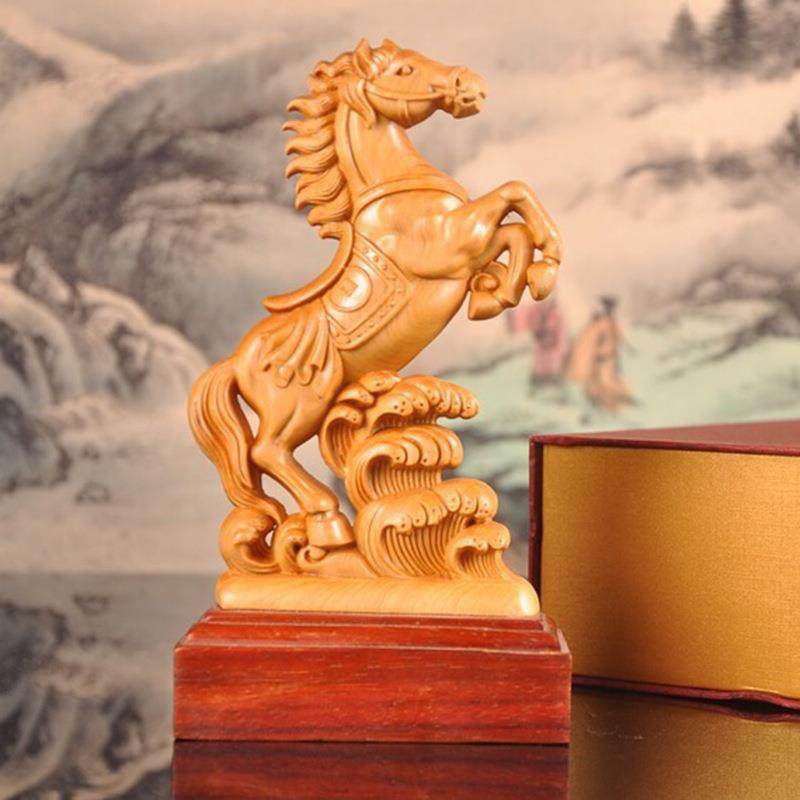 崖柏木雕马上有钱摆件实木雕刻工艺马到成功艺术品仿古装饰送礼