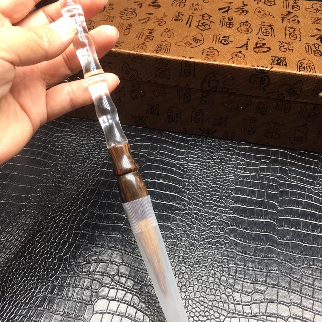 天然粉水晶白水晶精雕竹节毛笔原石雕刻晶体通透工艺品厂家