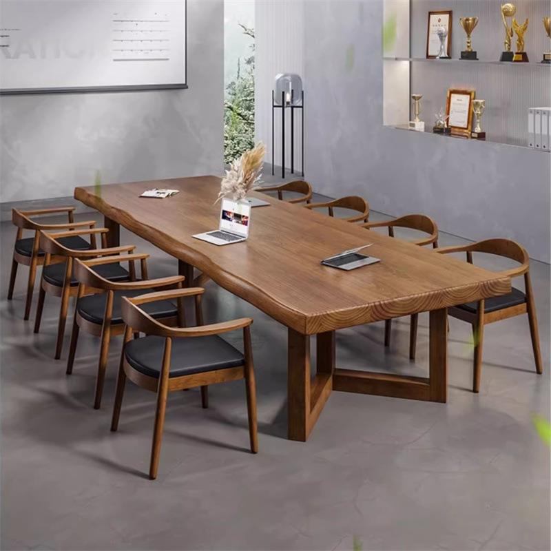 现代简约原木大板桌工作台实木会议桌长桌办公室洽谈桌商用长方形