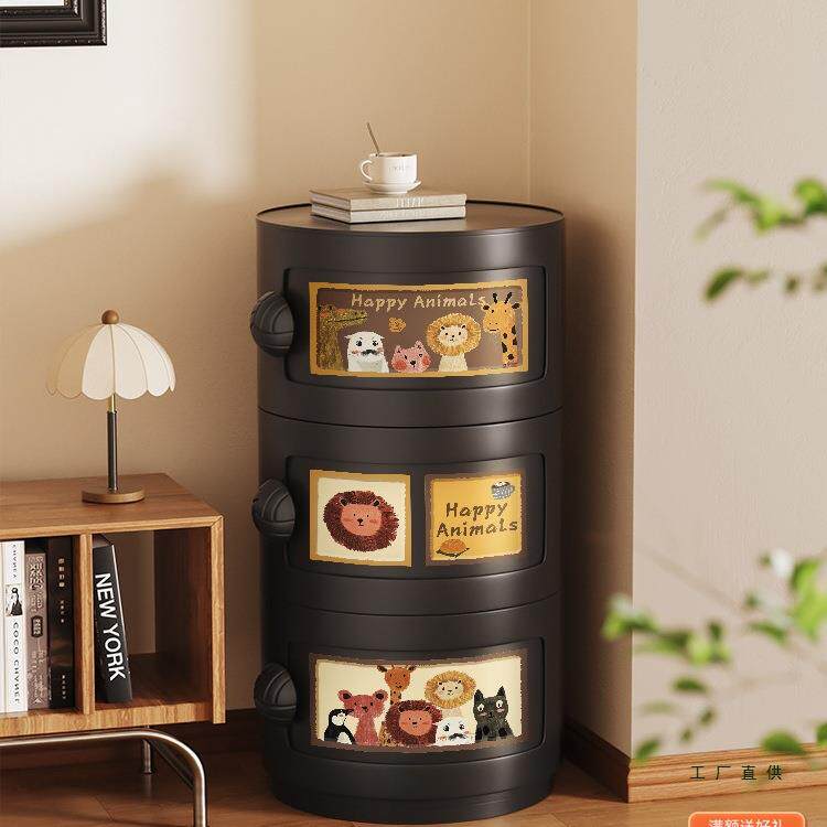 中古风小圆桌茶几轻奢高级感多层储物柜可移动沙发边几收纳柜边柜