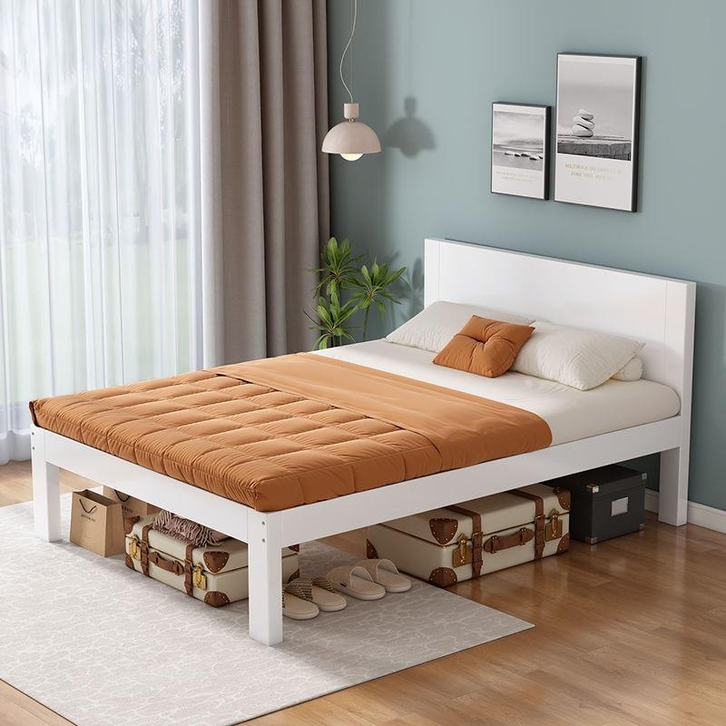 白色双人床1.5米简约现代松木1.2单人床经济型家用出租房全实木床