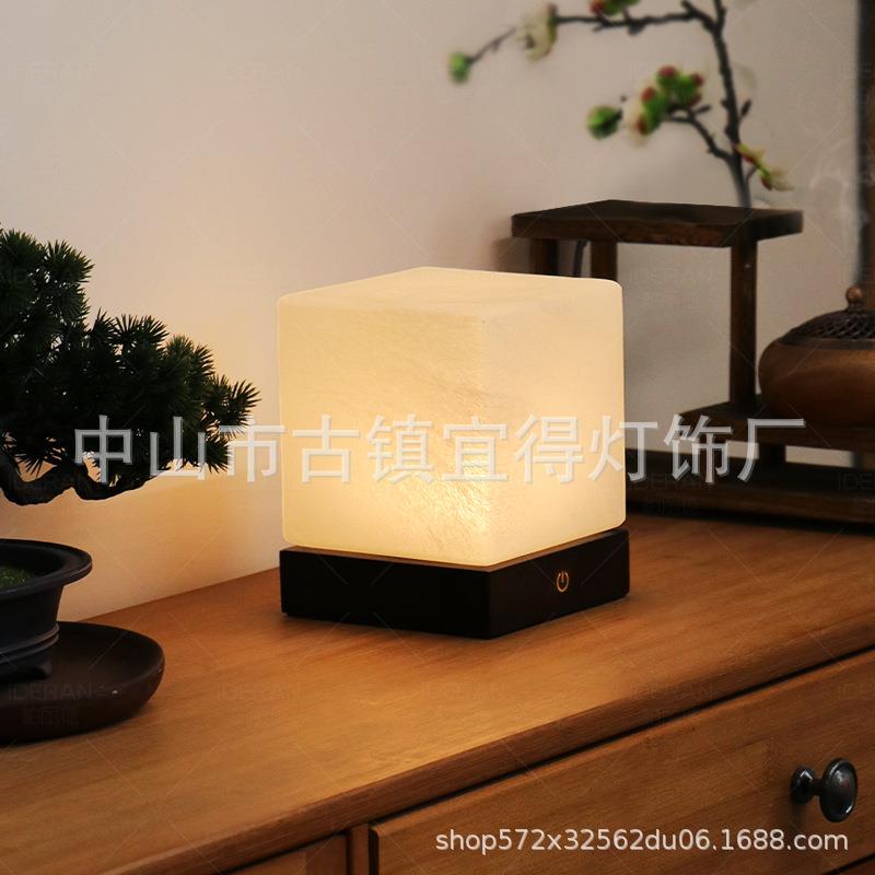 新中式台灯宋代美学方形玻璃简约充电卧室床头睡眠茶室氛围茶台灯