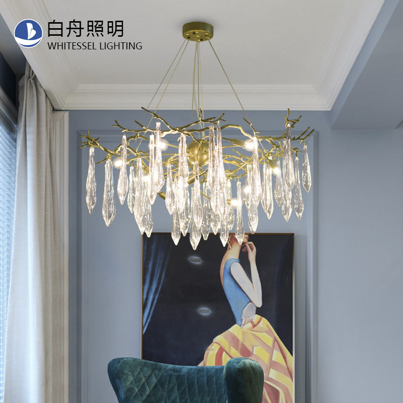 批发后现代水晶客厅吊灯圆形卧室创意全铜树枝灯家用别墅餐厅灯具