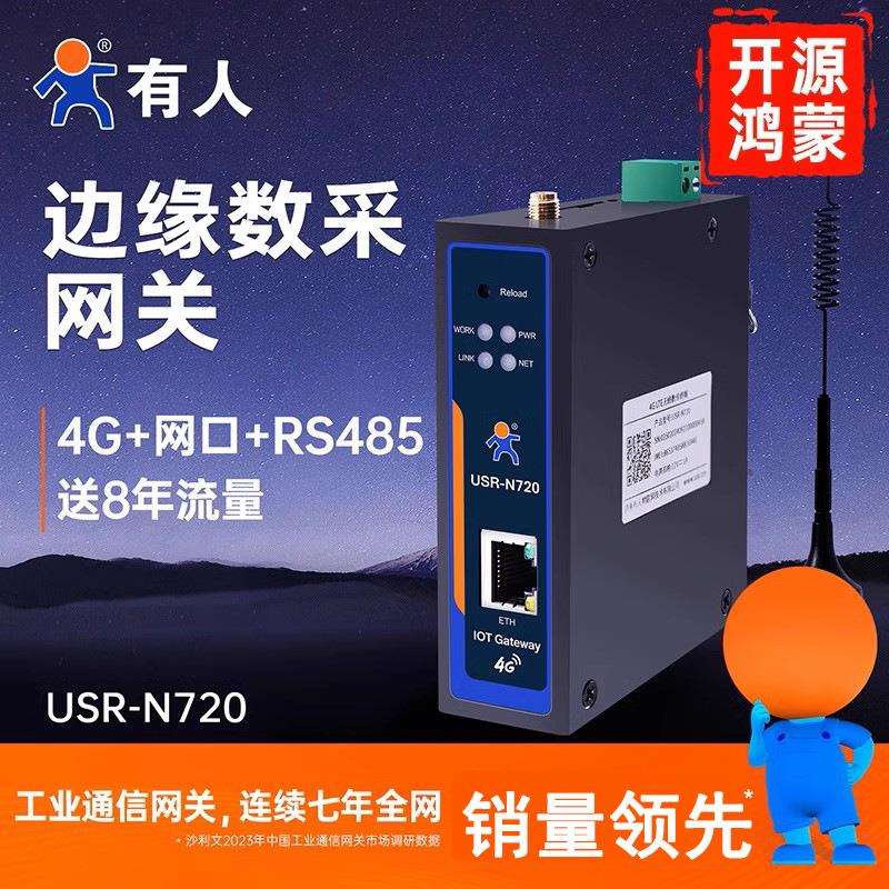 有人4G边缘计算数采网关DTU鸿蒙Modbus采集645电表MQTT串口N720