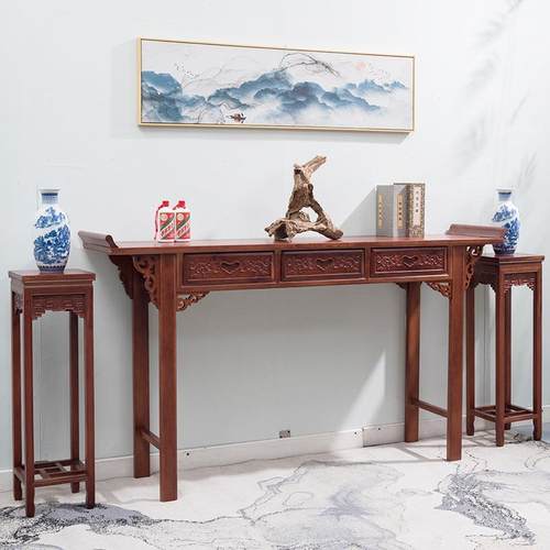 新中式中堂六件套神台供桌实木条案农村堂屋客厅八仙桌条几机条桌