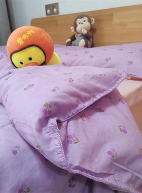 A类母婴双层纱紫色小樱桃少女心四件套全棉纯棉1.5m1.8被套床单