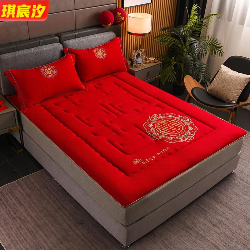 婚庆绣花大豆纤维床褥垫被床垫180*200cm7斤大红新房床品
