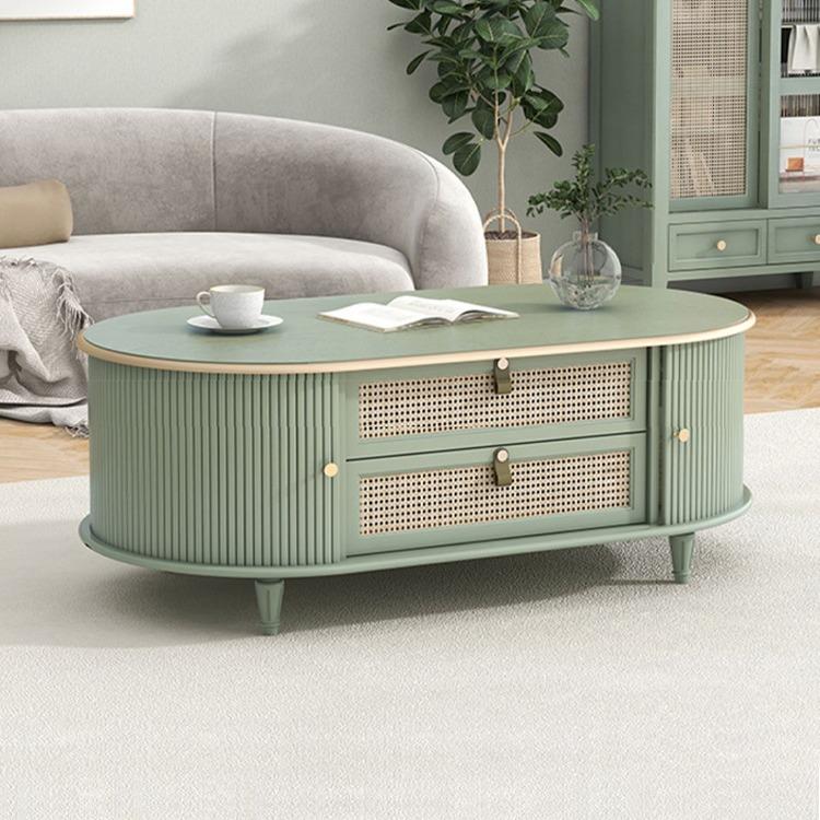 美式风格编藤电视柜茶几组合客厅椭圆形茶台日系简约矮桌民宿客栈