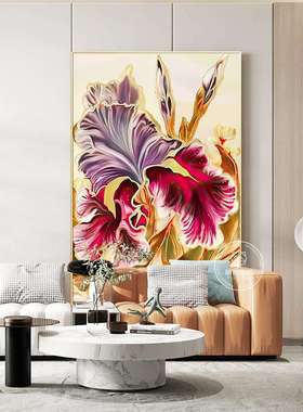 轻奢客厅装饰画镶钻花开富贵玄关客厅贝壳闪片钻石画花卉立体挂画