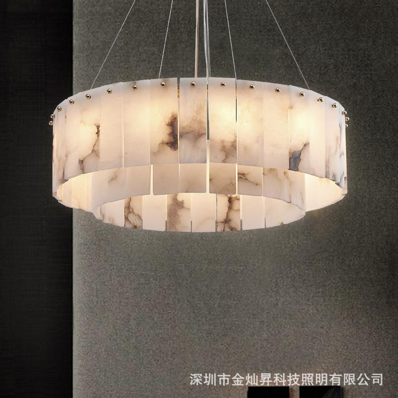 全铜吊灯创意个性云石美式轻奢复古大气客厅餐厅卧室书房玻璃灯具