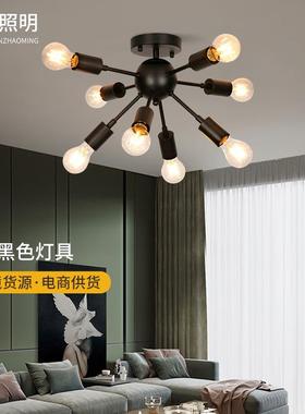 美式餐厅吊灯工业风铁艺枝形吊灯简约美式乡村卧室客厅吸顶灯