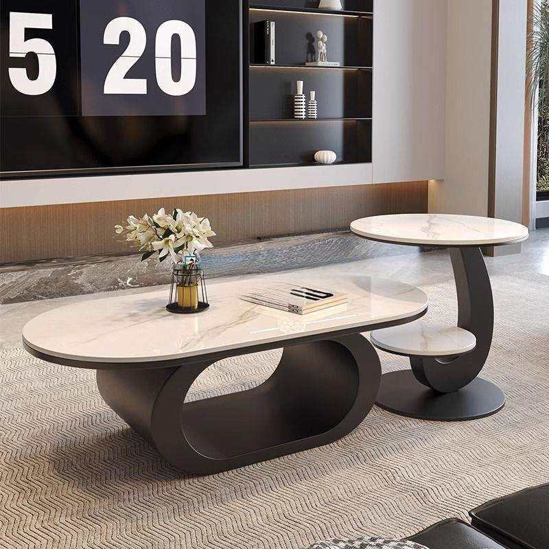 岩板意式极简高级茶桌家用茶几客厅简约现代椭圆形新款轻奢组合感