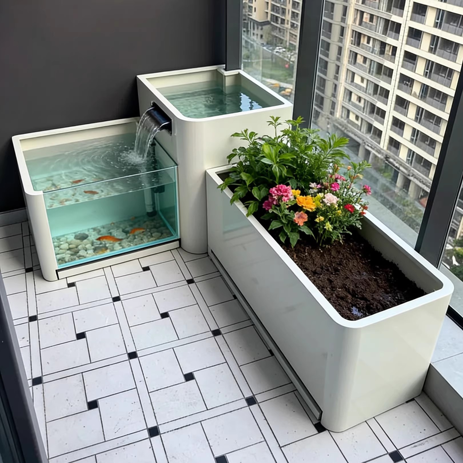 不锈钢循环流水鱼池花箱庭院户外阳台花园水景造景景观流水台
