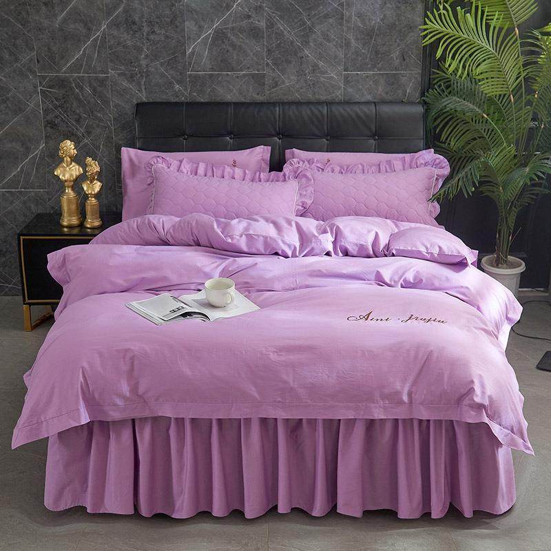 CB@素拼夹棉床裙四件套棉夹棉床裙式床罩四件套棉床上用品