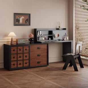 香颂中古风梳妆台斗柜一体卧室现代简约实木化妆桌复古床尾收纳柜