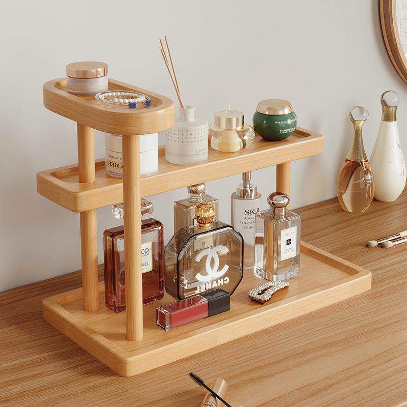 木化妆品收纳盒桌面梳妆台首饰置物架高级感香水护肤品储物架子
