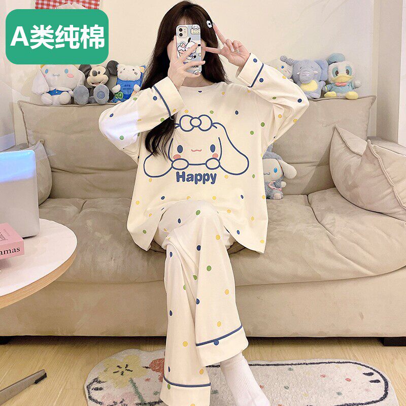 全棉女童睡衣春秋季纯棉长袖2026新款儿童薄款玉桂狗中大童女孩初
