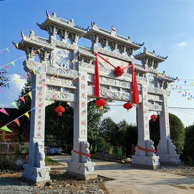 花岗岩石牌楼牌坊寺院青石山门村口大门楼大型古建筑景观陵园雕塑